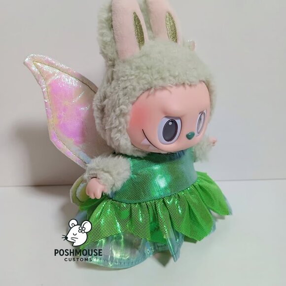 Tinkerbell Fairy Dress and Metallic Wings Outfit for Labubu - Picture 2 of 8